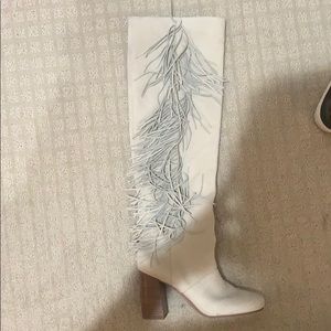 Sam Edelman Cream Suede Fringe Boots